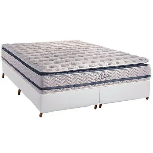 Colchão Queen Blue + Base Box Simples Avalon Branco