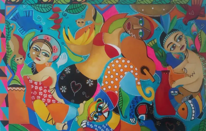 Pintura moderna cubista brasileira em óleo sobre tela / Amazônia 