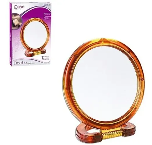 Espelho De Mesa Redondo Pedestal Dupla Face 9 Cm