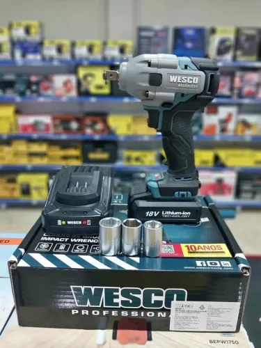 Chave de impacto a bateria 18v Profissional motor Brushless + 3 Soquetes Wesco (Loja)