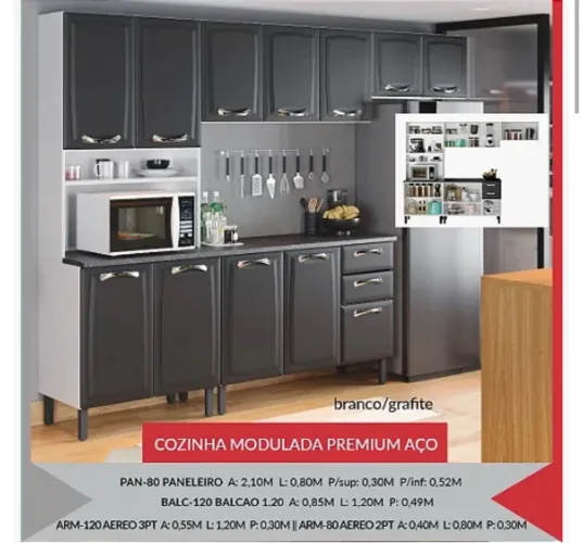 Cozinha Modulada Premium Aço - Branco/Grafite