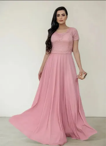 Vestido de festa madrinha rosê cristã evangelica manga