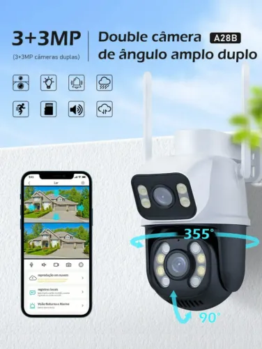 Câmera Segurança Wifi Lente Dupla Full hd Rastreamento Alarme
