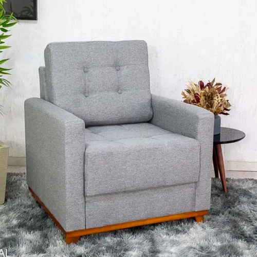 Poltrona Decorativa Living Linho Cinza rf3