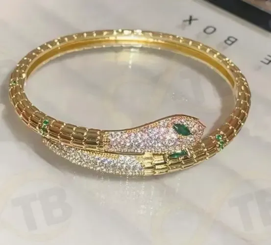 Pulseira Feminina Serpente Banhado Ouro & Prata com Strass
