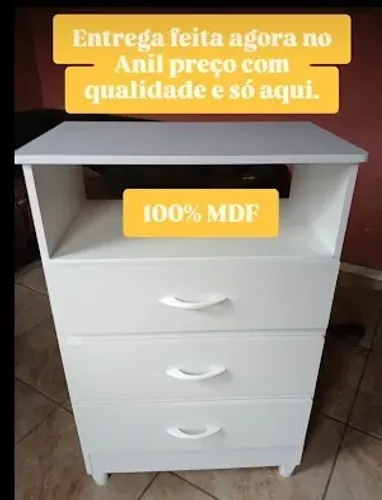 Cômoda 03 Gavetas Branca 100% MDF (NOVO)
