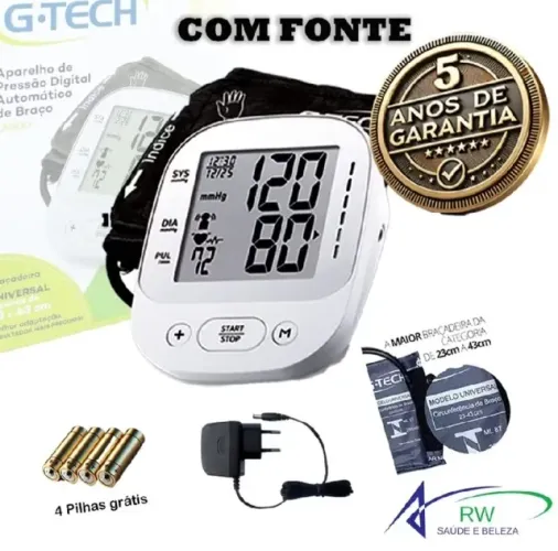 Aparelho De Medir Pressão G-TECH funciona com fonte (Tomada) ou a Pilha (Produto Novo)
