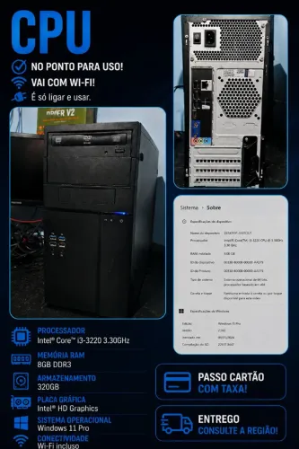 CPU i3 3ª - 8GB - HD 320GB - Wi-Fi - Win11Pro c/ Office