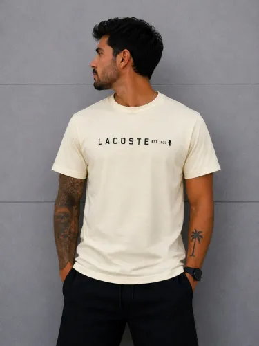Camiseta Lacoste Bege - Malha Peruana Casual Premium 30:1