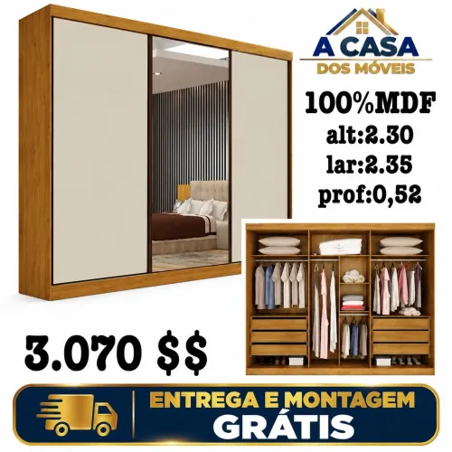 Roupeiro San Marino 100% Mdf 3p Correr