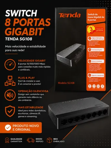 Switch Tenda SG108 Gigabit 8 Portas - Novo