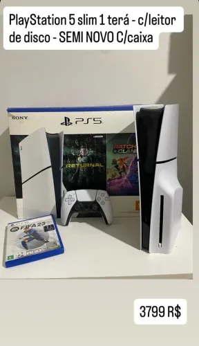 Ps5 slim 1 terá - c/leitor - SEMI NOVO COM CAIXA