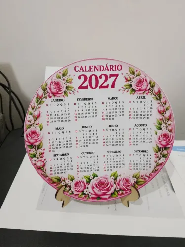 Quandro redondo em MDF 29x20cm Calendário