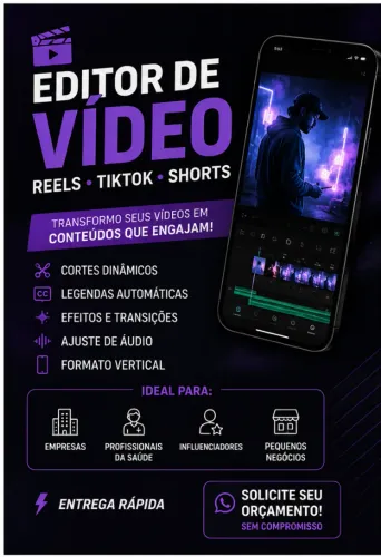 Editor de Vídeo para Reels, TikTok e Shorts
