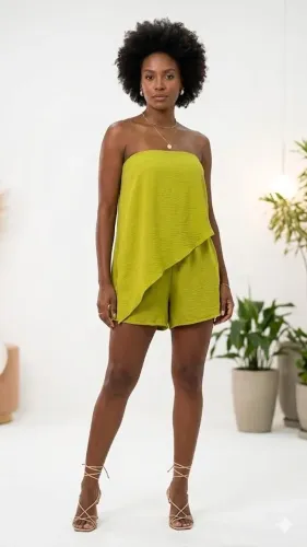 Conjunto de short e blusa feminina tomara que caia 