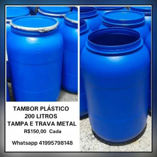 Bombona plástica redonda, com tampa e trava de plástico, lavada