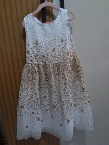 Vestido de festa infanti, l dourado com branco 