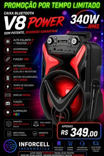 Caixa Bluetooth 340w Vibesound com microfone até 4 horas de Bateria