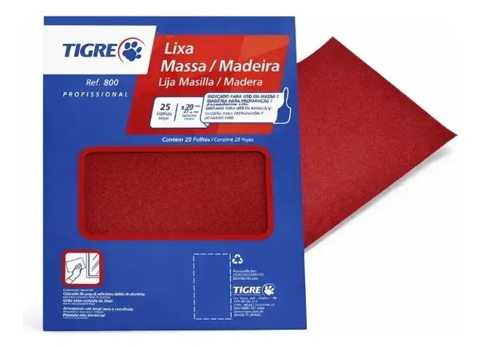Pacote 25 Lixa Tigre Massa Parede Madeira Grão 100, 120, 150, 180, 220-Nova pronta entrega