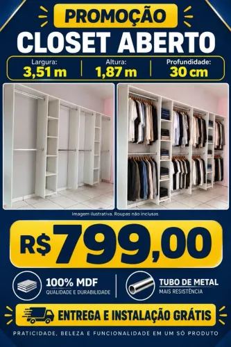 CLOSET ABERTO SUSPENSO MDF NOVO