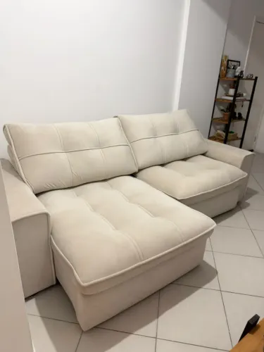Sofá retrátil e reclinável 2,52 m veludo areia - Matielo