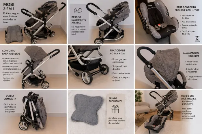 Carrinho de Bebê Safety 1st Travel One-Safe + Bebê Conforto + Base + Moisés | Completo