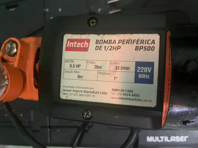Motobomba Periférica 1/2 hp Monofásica - BP500 - Intech Machine