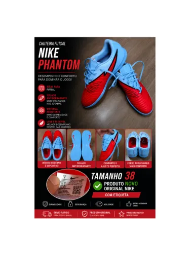 NOVA - Chuteira Futsal Nike Phantom 360 - Tamanho 38