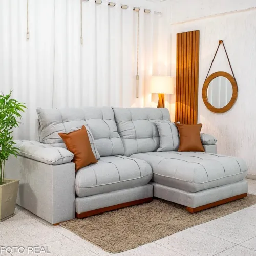Sofá Retrátil Reclinável Saquarema 2.50m Linho D28 Soft - Molas Ensacadas rf22