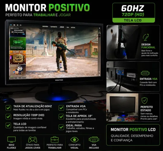 Monitor Positivo LCD | 60Hz | 720p (HD) | VGA