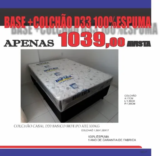BASE E COLCHÃO CASAL D33 ESPUMA
