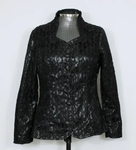 Blazer social alfaiataria feminino vintage gótico preto renda - Veste P - Ref. 5904