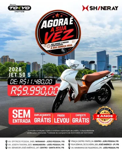 Shineray Jet 50s 2027 - Sem entrada + 48x no financiamento sem entrada