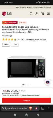 Microondas LG MS3091BC (Produto Novo)