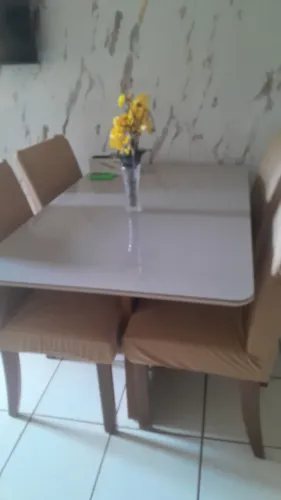 Mesa 4 cadeira tampo de vidro