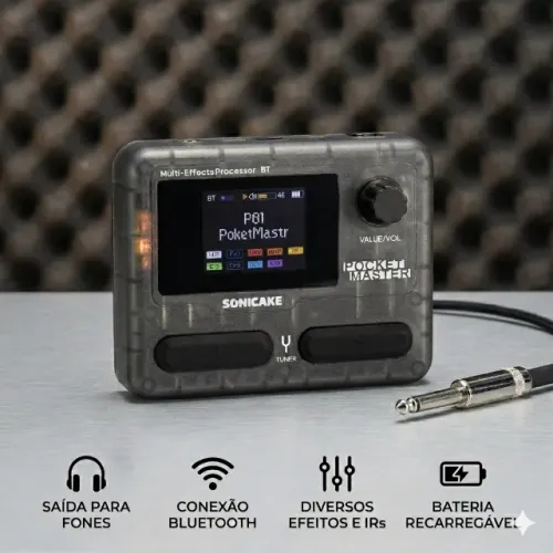 Novo - Sonicake Pocket Master Trasnparent Black Pedaleira Guitarra Baixo Multi Efeitos