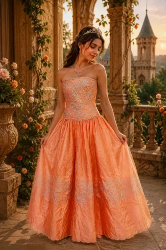 Vestido longo vintage de festa laranja bordado