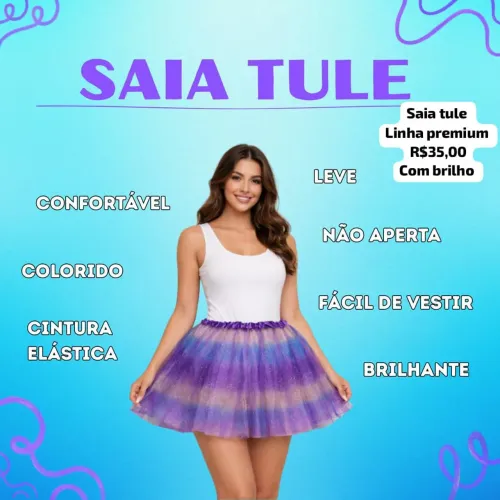 Saia de tule detalhe em brilhos