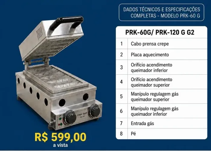 Maquina de Crepes a Gas inox