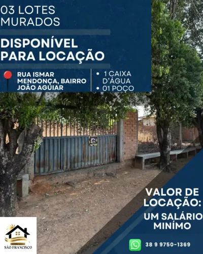 Terreno de 03 lotes murados na Rua Ismar Mendonça, bairro João Aguiar, para locação.