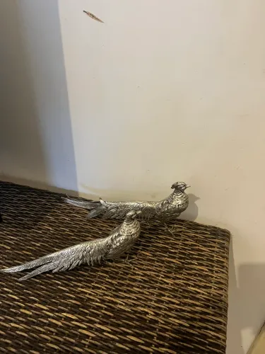 Par de faisão metal com banhada prata 