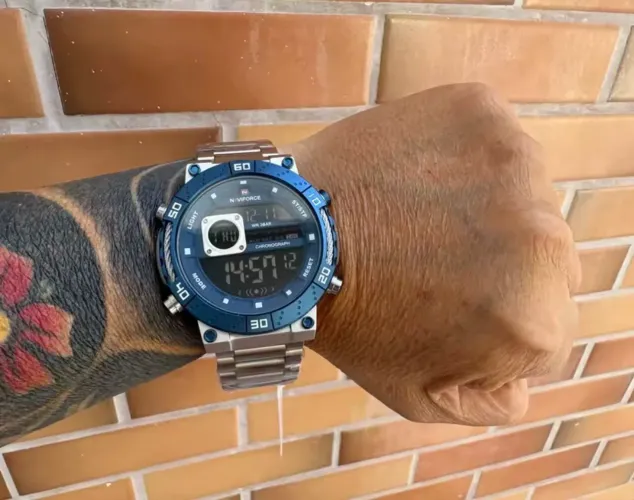 Relógio Naviforce NF9241S Original Digital Aço Inox Azul e Prata