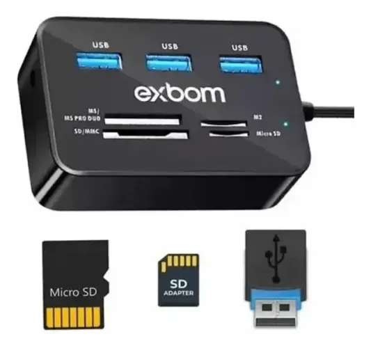 Hub Usb 3 Portas E Leitor Cartão De Memória Exbom Uh-r230 Novo Loja Coimbra Computadores