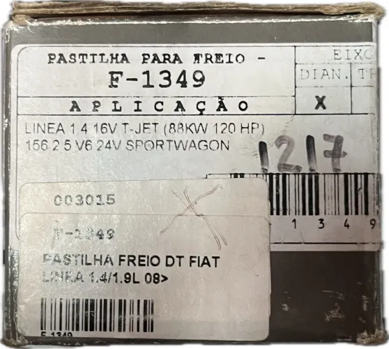 Pastilha De Freio Traseira Fiat Linea T-jet 1.4 1.8 1.9 F1349