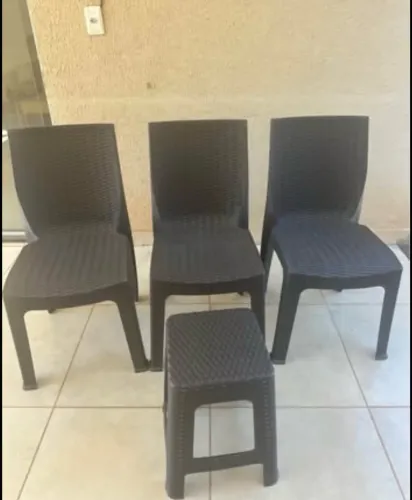 Kit 3 Cadeiras + 1 Banco Plástico Rattan - Sem Braço
