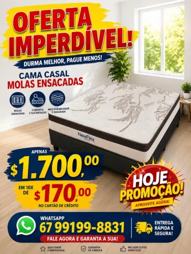 Cama casal em 10 X $170.00 cartão de crédito novo molas ensacadas