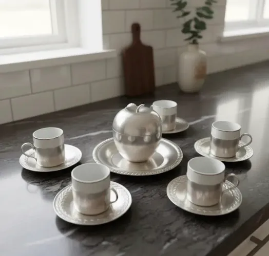 Conjunto de café espessura de prata com porcelana vintage