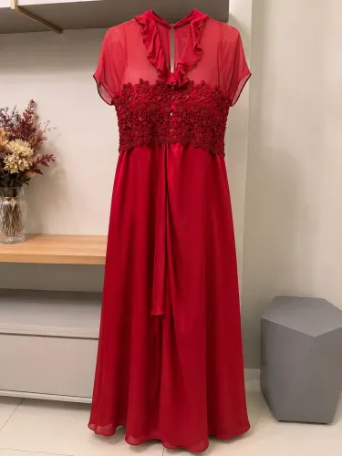 Vestido Longo de Festa Vermelho Rubi Bordado