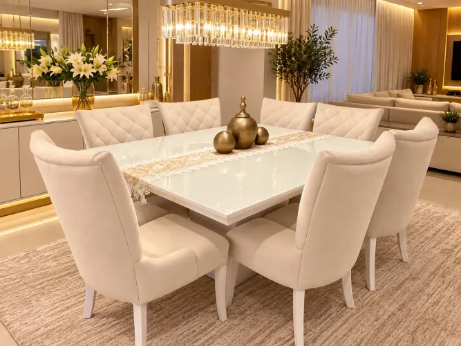 Linda!!! Mesa de jantar com 8 cadeiras estofadas