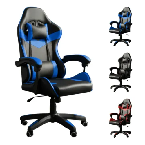 Cadeira Gamer Preto/Vermelho/Azul Ergonômica Nova Reclinavel Couro Sintetico Caixa